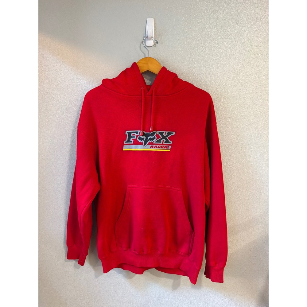 Fox Racing Hoodie Lanova USA‎ Mens Medium Red Embroidered Motocross Pullover